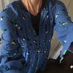 Blue Floral Long Sleeve dress assymetric  hem -  new